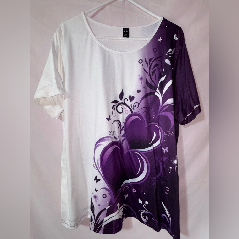 Women’s Scoop Neck Tee with Purple Heart Graphic - White/Purple